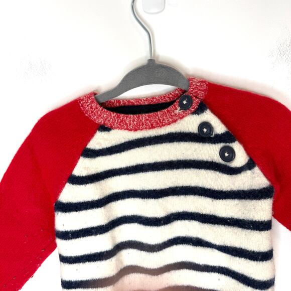 Baby Boden Striped Wool Sweater With Buttons In Red Navy Size 6-12 Months - Picture 2 of 8